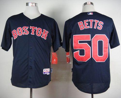 Red Sox #50 Mookie Betts Dark Blue Cool Base Stitched MLB Jersey - Click Image to Close